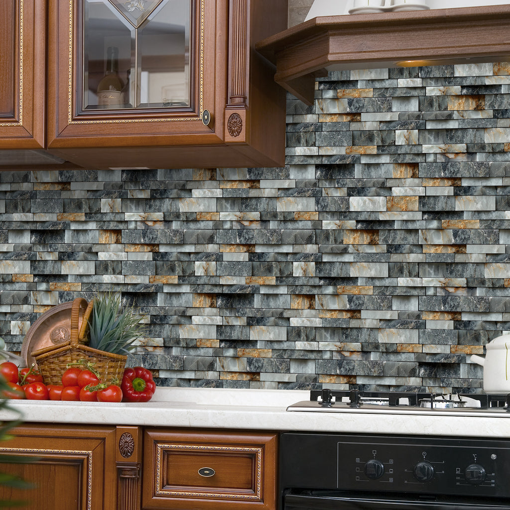 Linear Mosaic Tile Stickers - Bronze Black - High Gloss Crystal Film