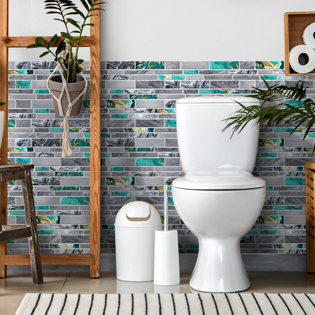 Linear Mosaic Tile Stickers - Cyan Gray - High Gloss Crystal Film