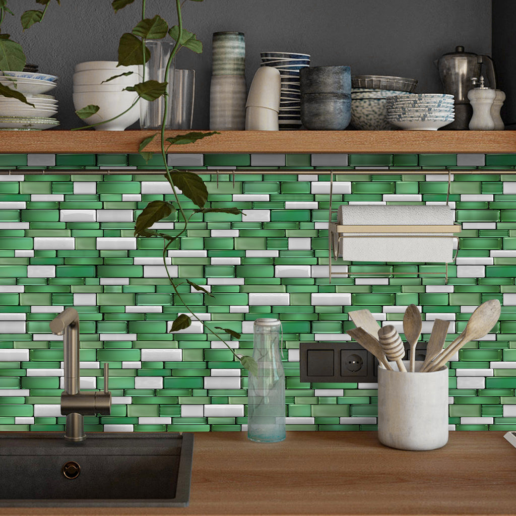 Linear Mosaic Tile Stickers - Emerald Green - High Gloss Crystal Film