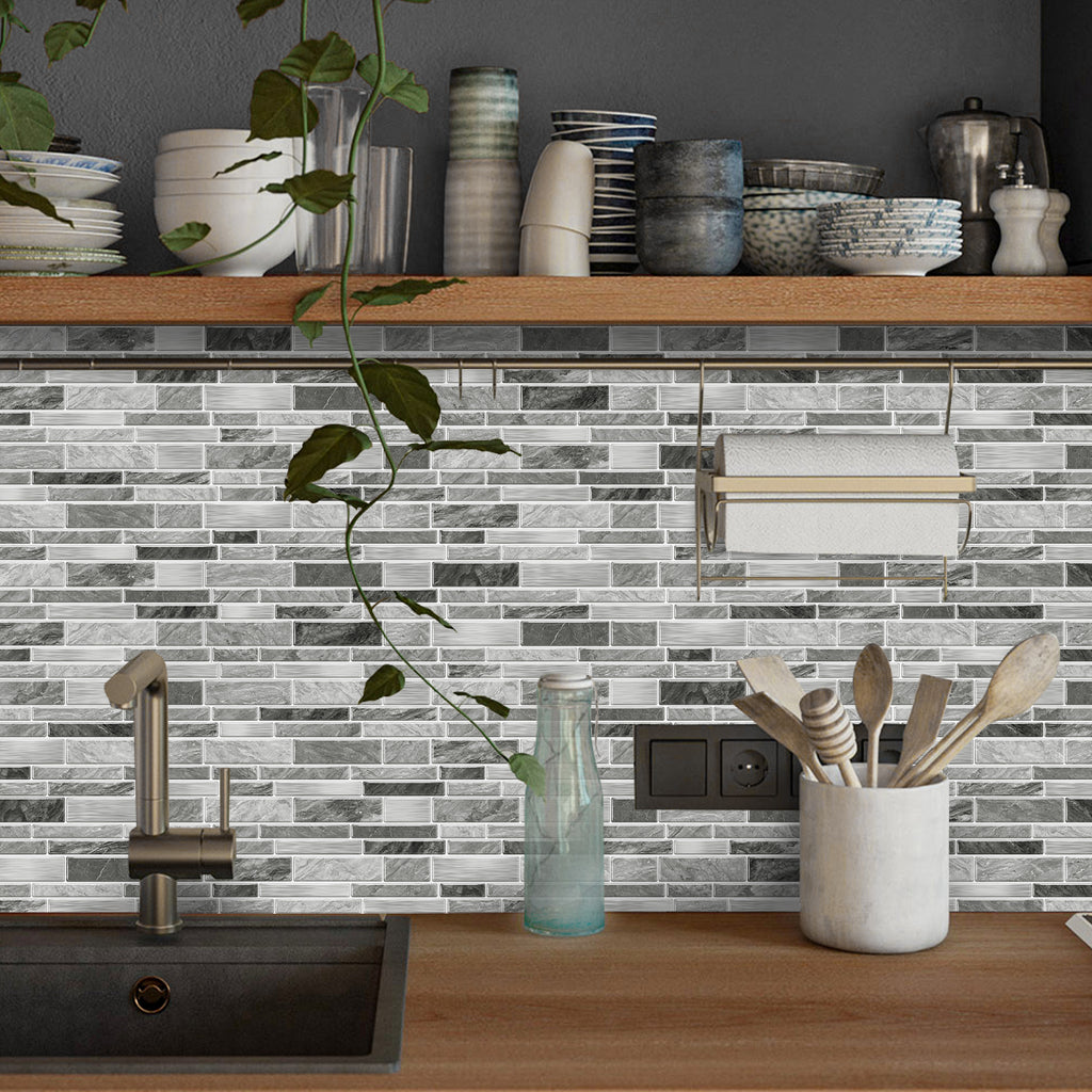 Linear Mosaic Tile Stickers - Gray & White - High Gloss Crystal Film