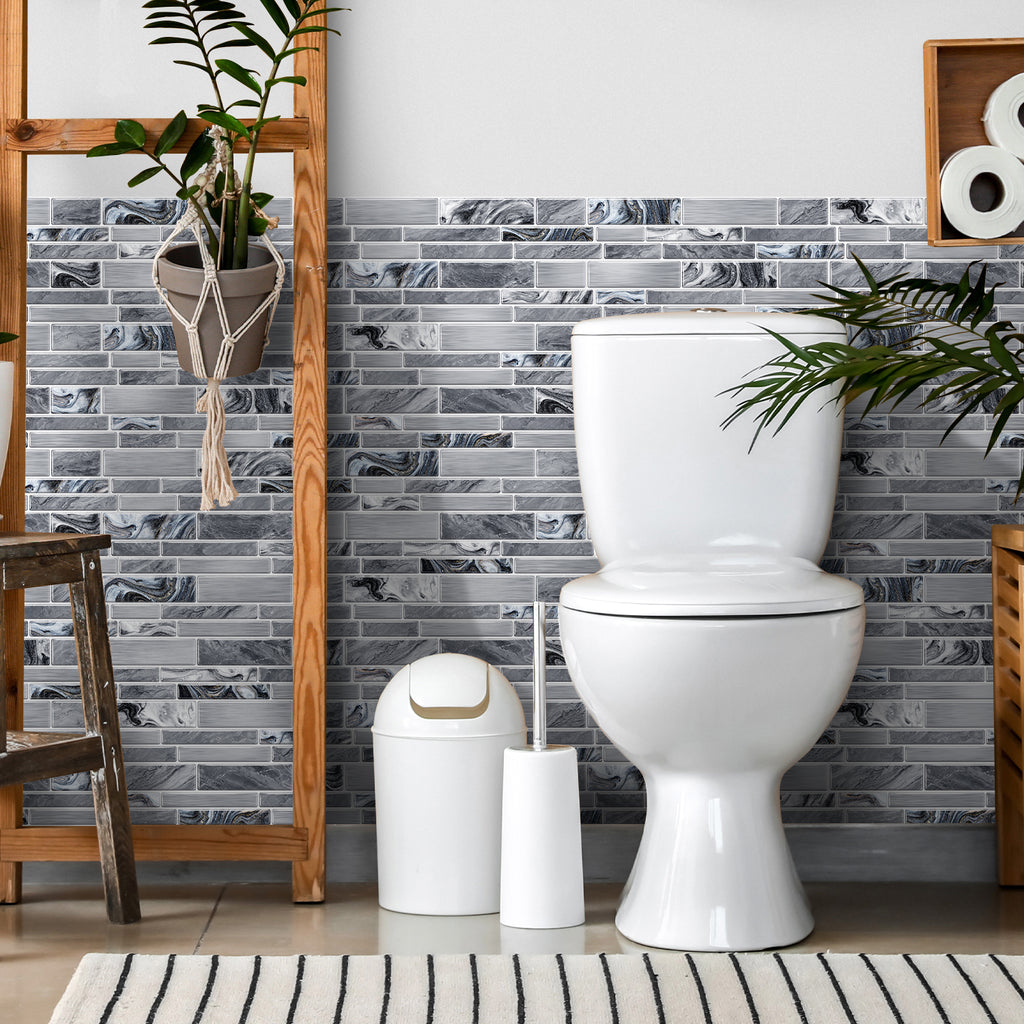 Linear Mosaic Tile Stickers - Silver Gray - High Gloss Crystal Film