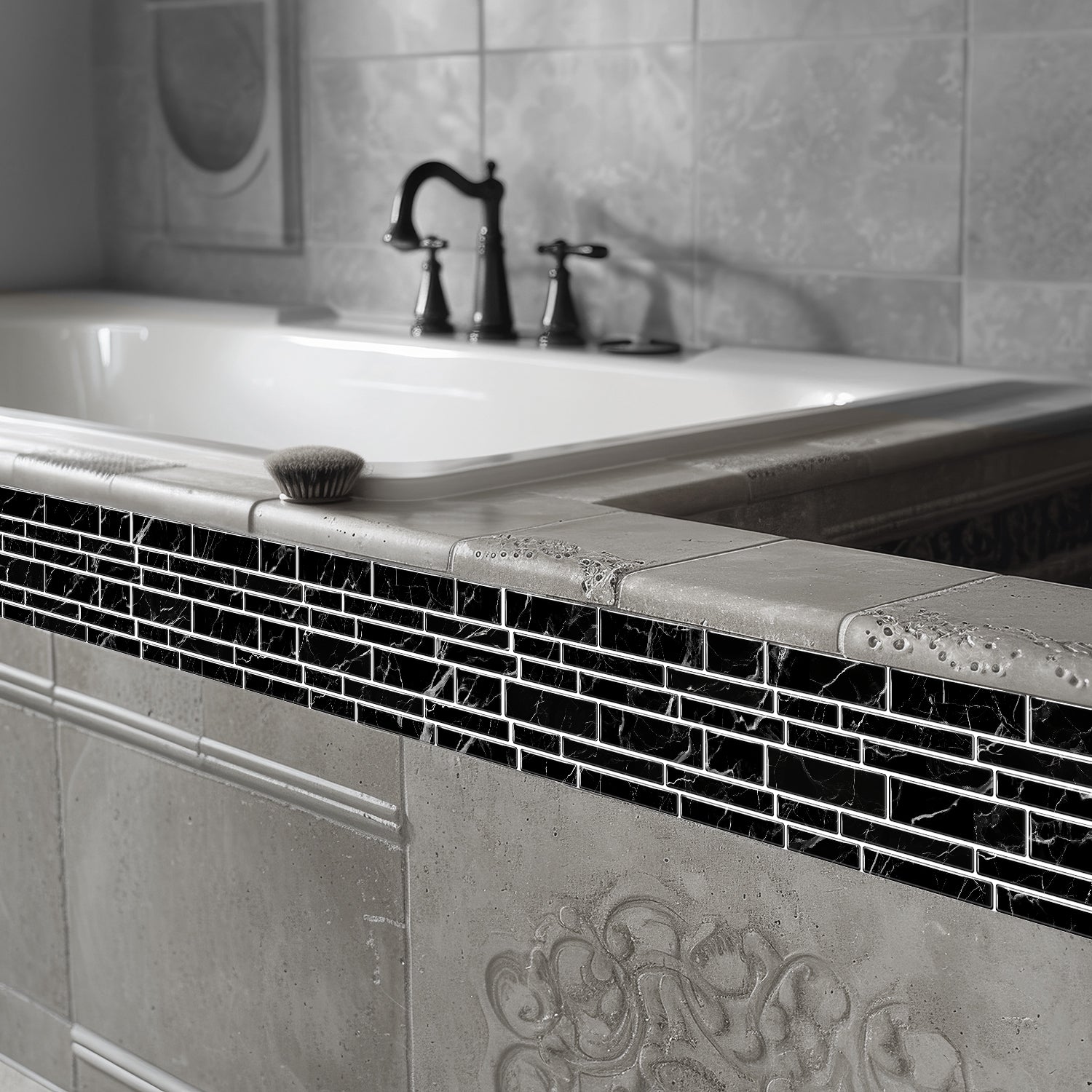 Linear Mosaic Tile Stickers - Black marble - High Gloss Crystal Film