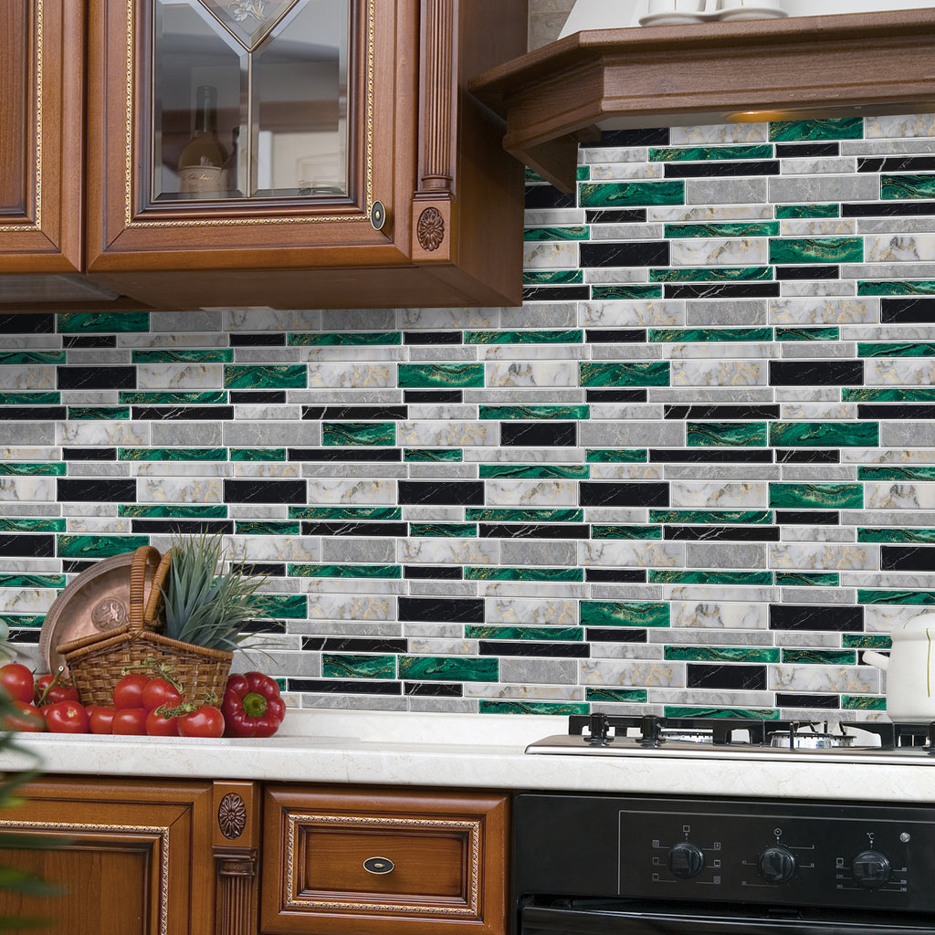 Linear Mosaic Tile Stickers - Gray Green - High Gloss Crystal Film