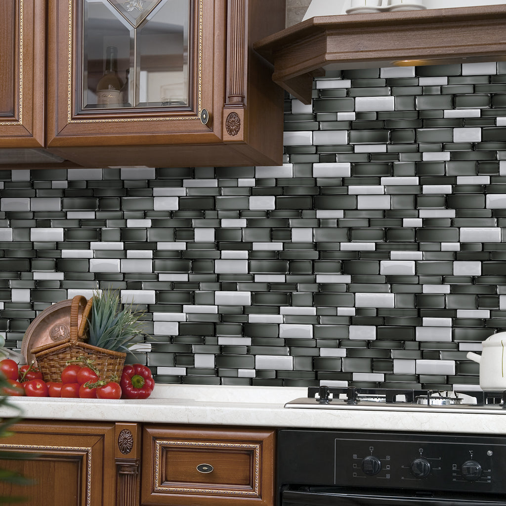 Linear Mosaic Tile Stickers - Black Stone - High Gloss Crystal Film