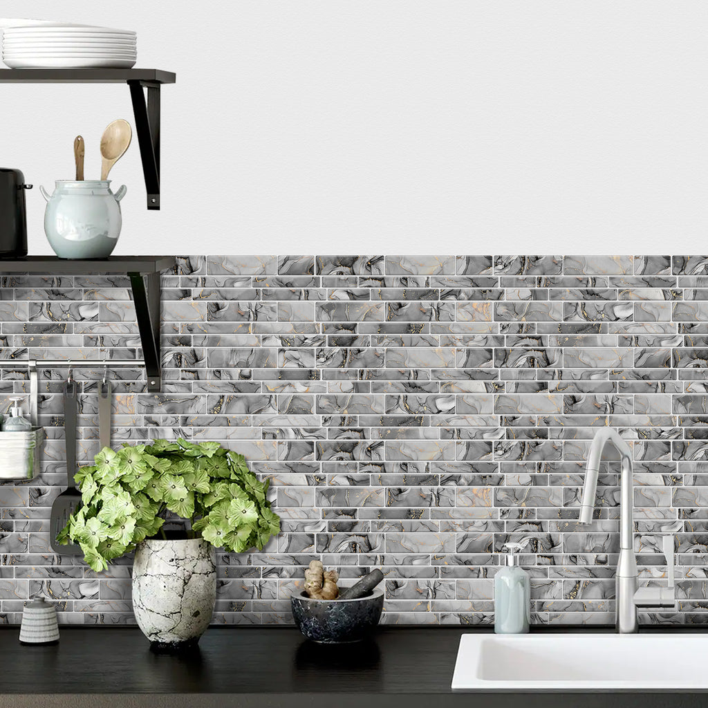 Linear Mosaic Tile Stickers - Rock Gray - High Gloss Crystal Film