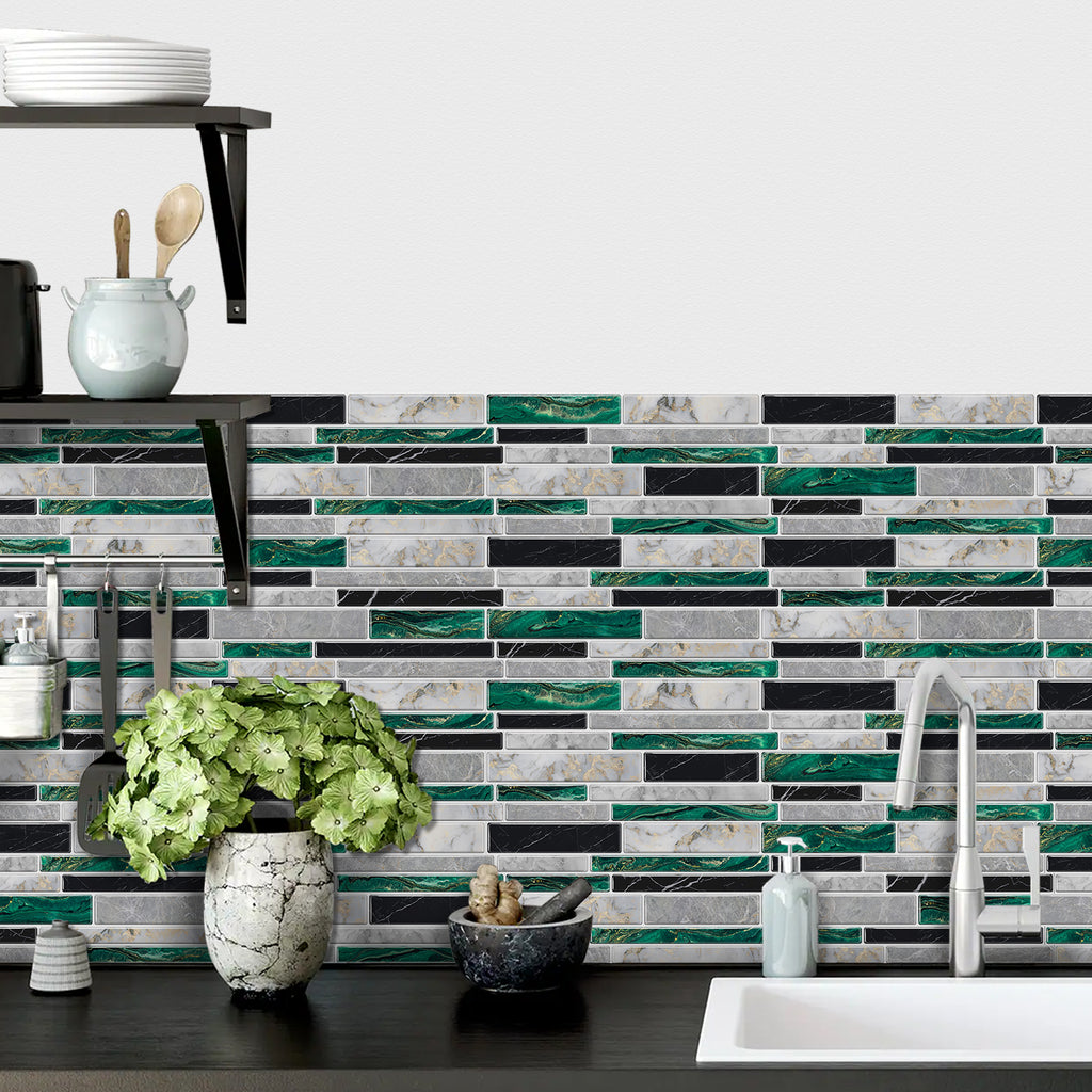 Linear Mosaic Tile Stickers - Gray Green - High Gloss Crystal Film