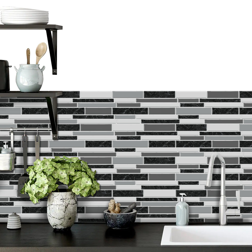 Linear Mosaic Tile Stickers - Gray Black - High Gloss Crystal Film