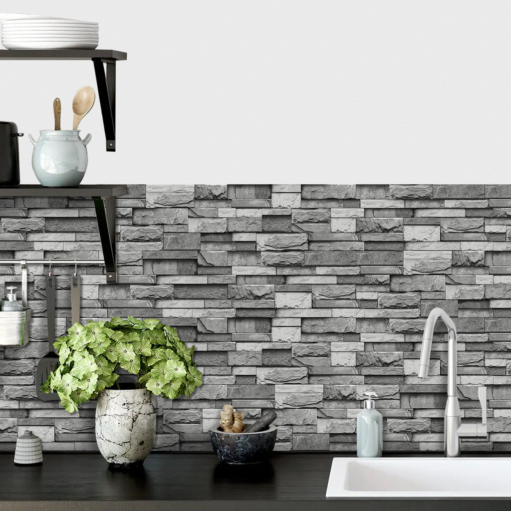 Linear Mosaic Tile Stickers - Dark Gray - High Gloss Crystal Film