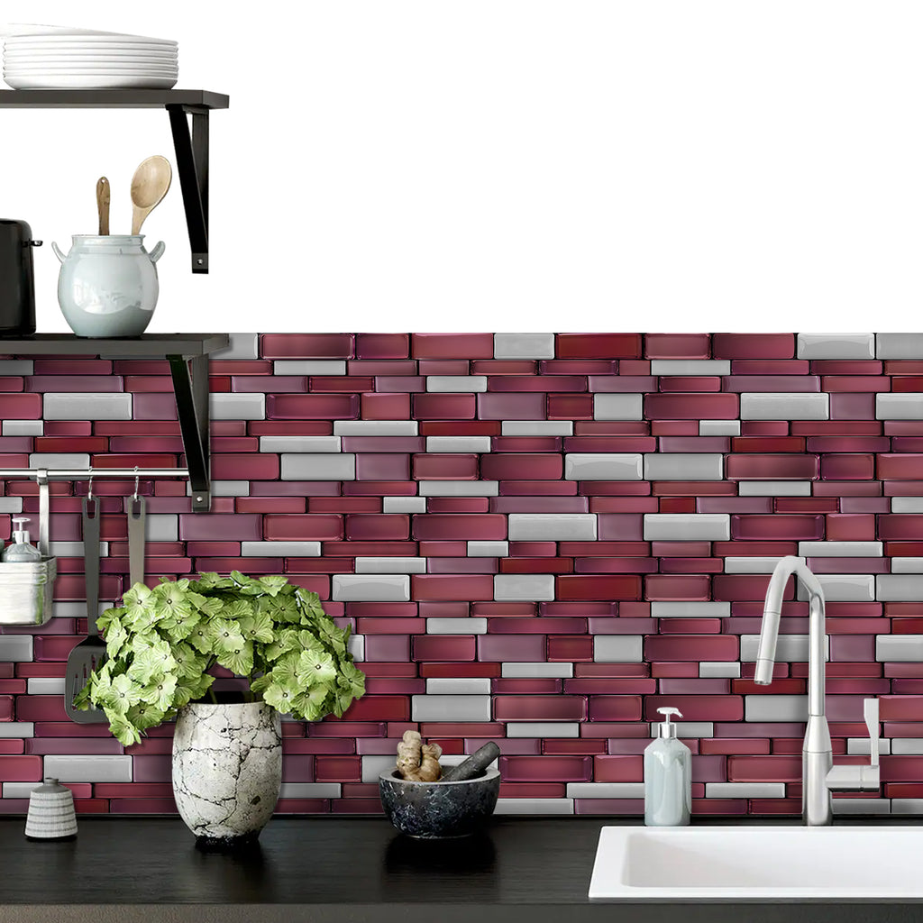 Linear Mosaic Tile Stickers - Dark Red - High Gloss Crystal Film