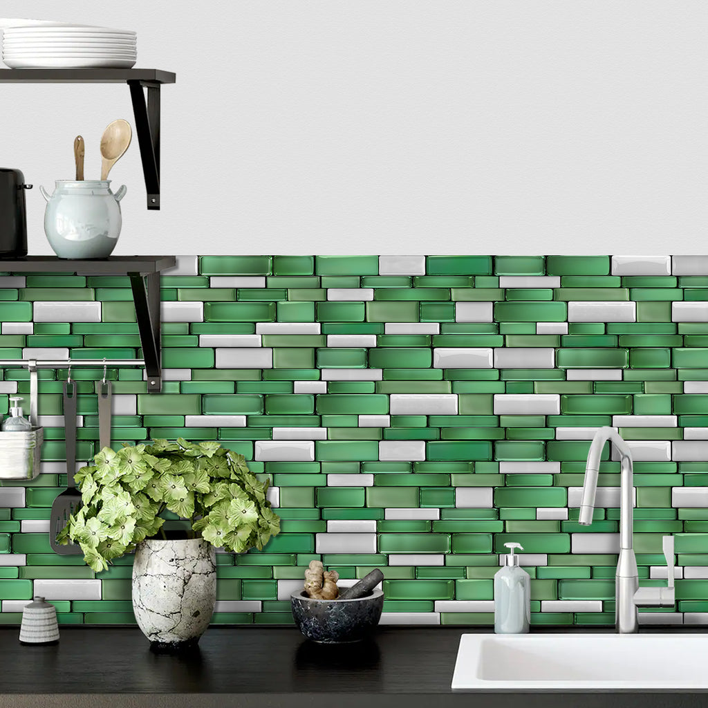 Linear Mosaic Tile Stickers - Emerald Green - High Gloss Crystal Film