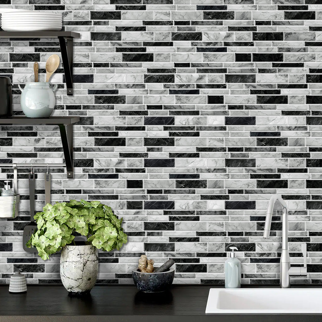 Linear Mosaic Tile Stickers - Black & White - High Gloss Crystal Film