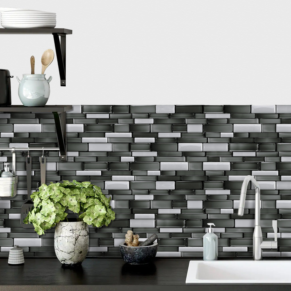 Linear Mosaic Tile Stickers - Black Stone - High Gloss Crystal Film