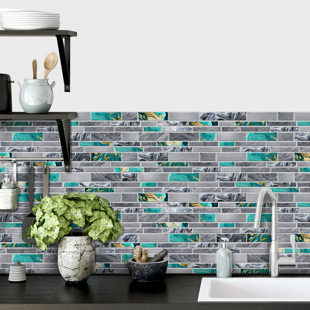 Linear Mosaic Tile Stickers - Cyan Gray - High Gloss Crystal Film