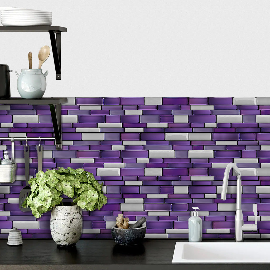 Linear Mosaic Tile Stickers - Purple Stone - High Gloss Crystal Film
