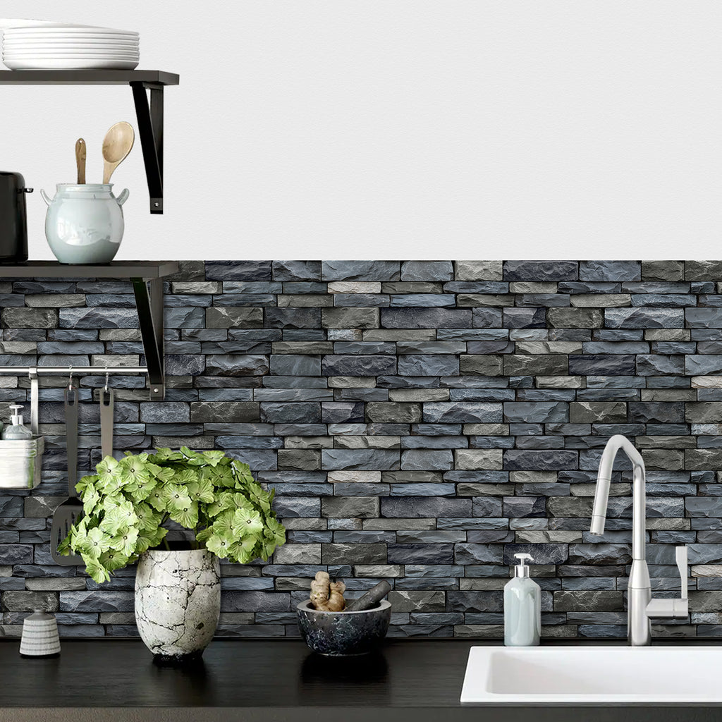Linear Mosaic Tile Stickers - Grey Blue - High Gloss Crystal Film