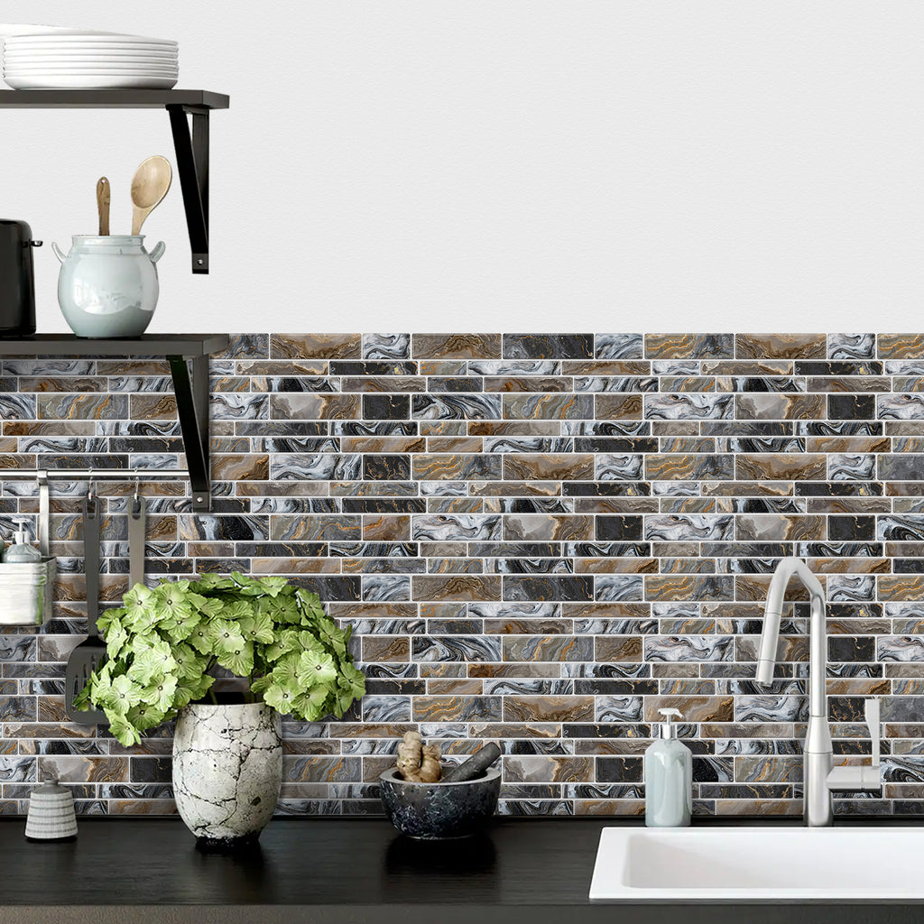 Linear Mosaic Tile Stickers - Grey Brown - High Gloss Crystal Film