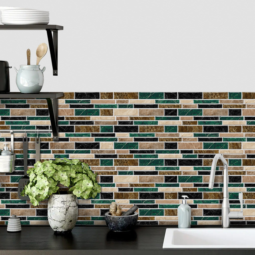 Linear Mosaic Tile Stickers - Brown Green - High Gloss Crystal Film