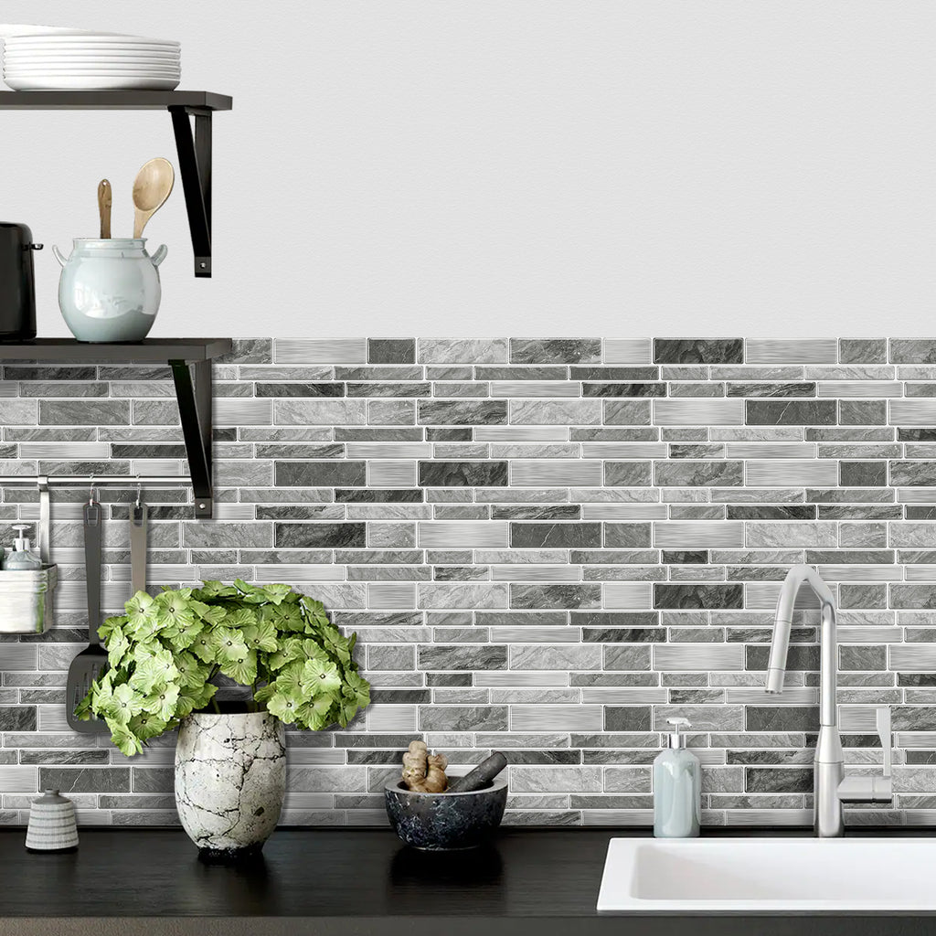 Linear Mosaic Tile Stickers - Gray & White - High Gloss Crystal Film
