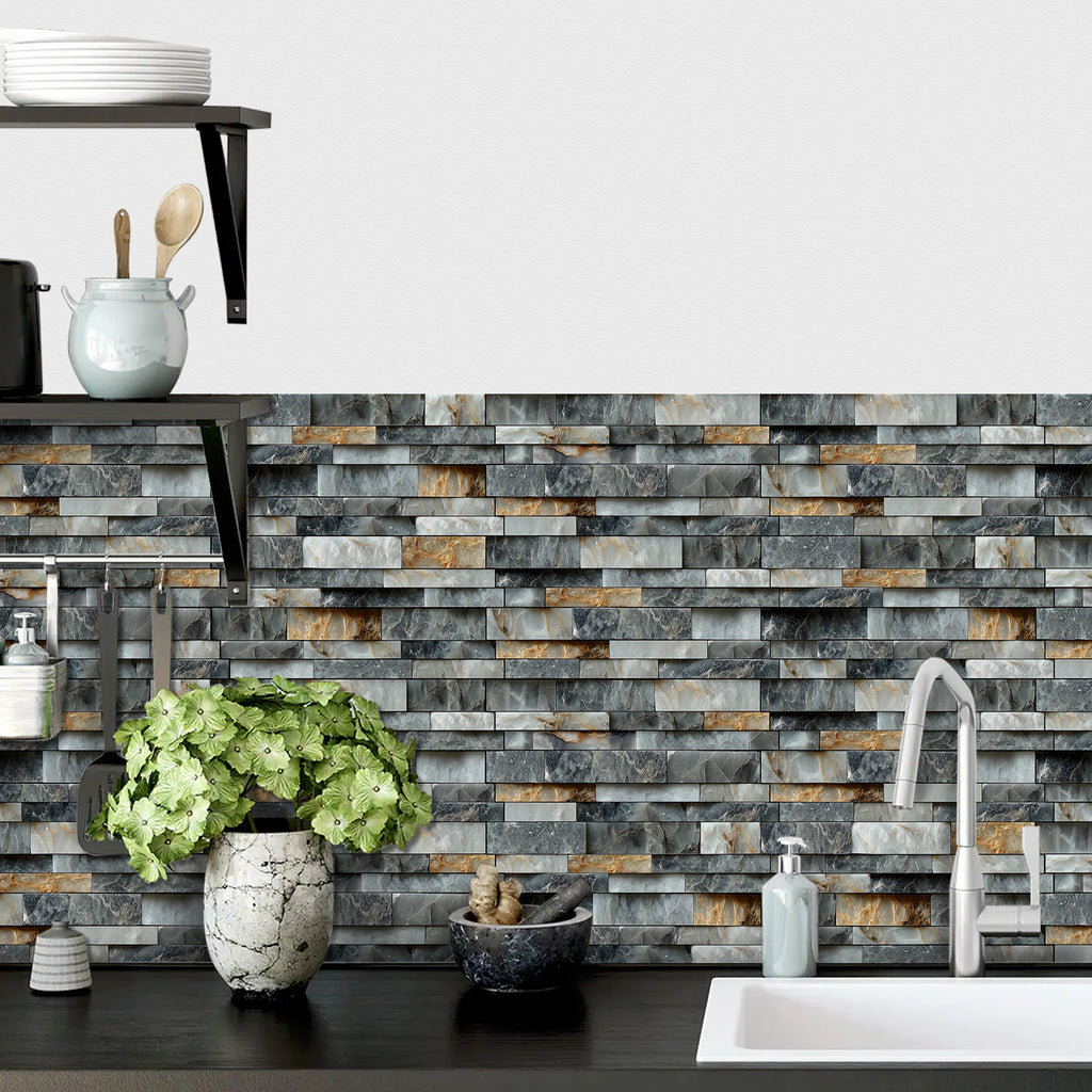 Linear Mosaic Tile Stickers - Bronze Black - High Gloss Crystal Film