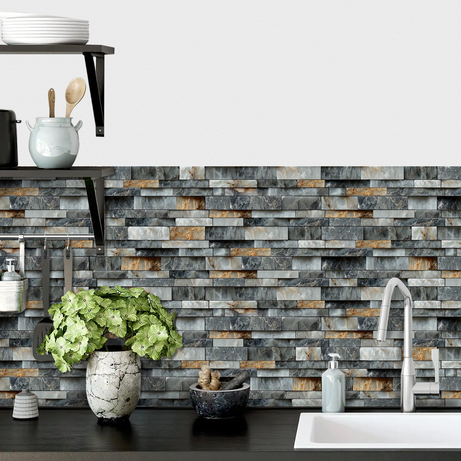 Linear Mosaic Tile Stickers - Bronze Black - High Gloss Crystal Film
