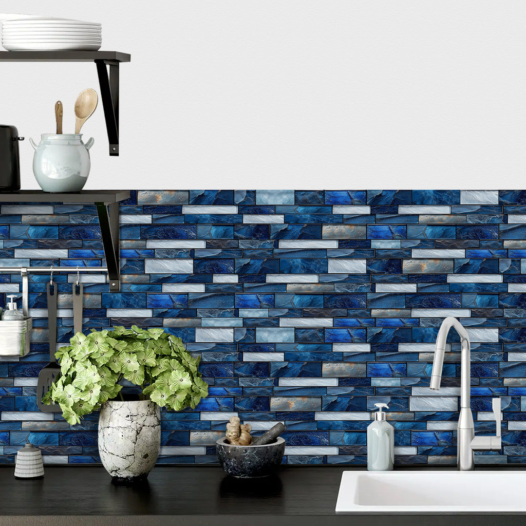 Linear Mosaic Tile Stickers - Sapphire Blue - High Gloss Crystal Film