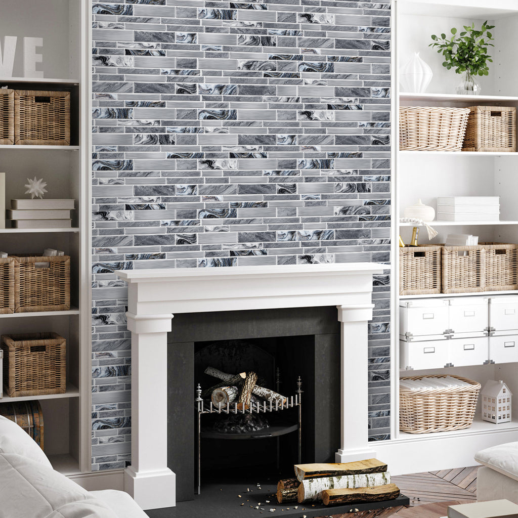 Linear Mosaic Tile Stickers - Silver Gray - High Gloss Crystal Film