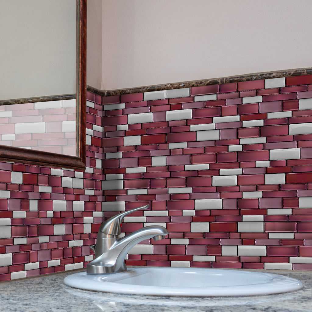 Linear Mosaic Tile Stickers - Dark Red - High Gloss Crystal Film