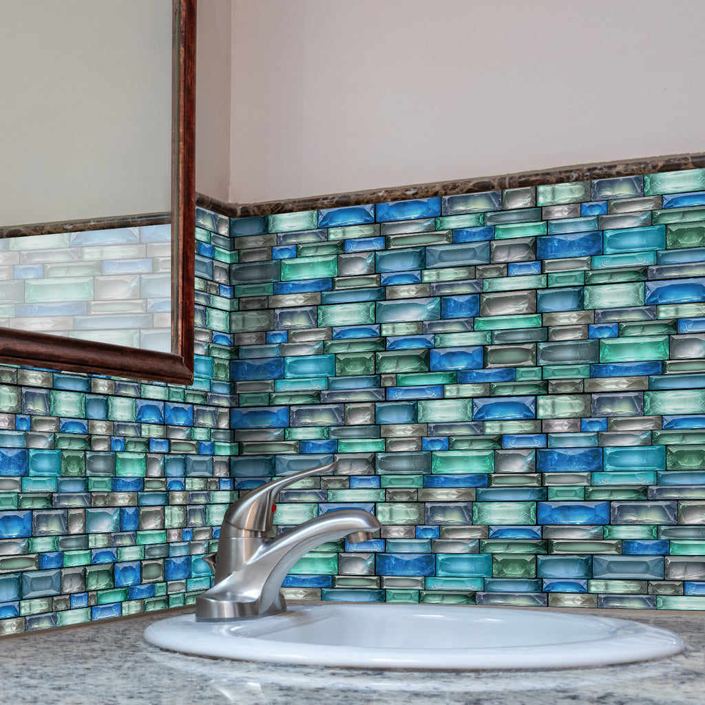 Linear Mosaic Tile Stickers - Bule Green - High Gloss Crystal Film