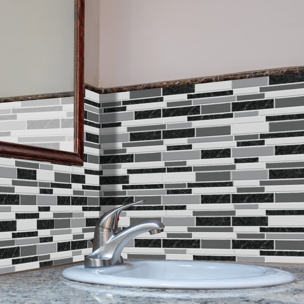 Linear Mosaic Tile Stickers - Gray Black - High Gloss Crystal Film