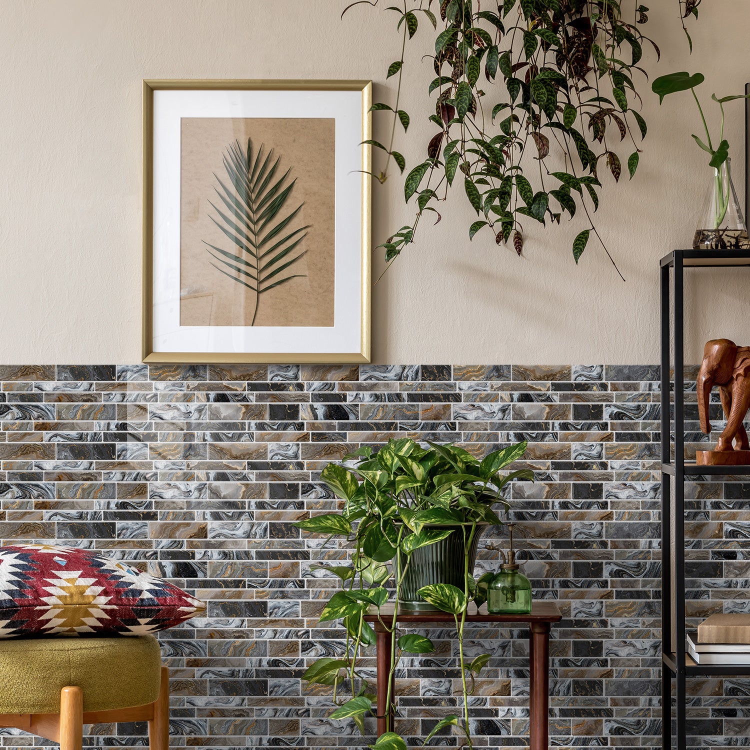 Linear Mosaic Tile Stickers - Grey Brown - High Gloss Crystal Film