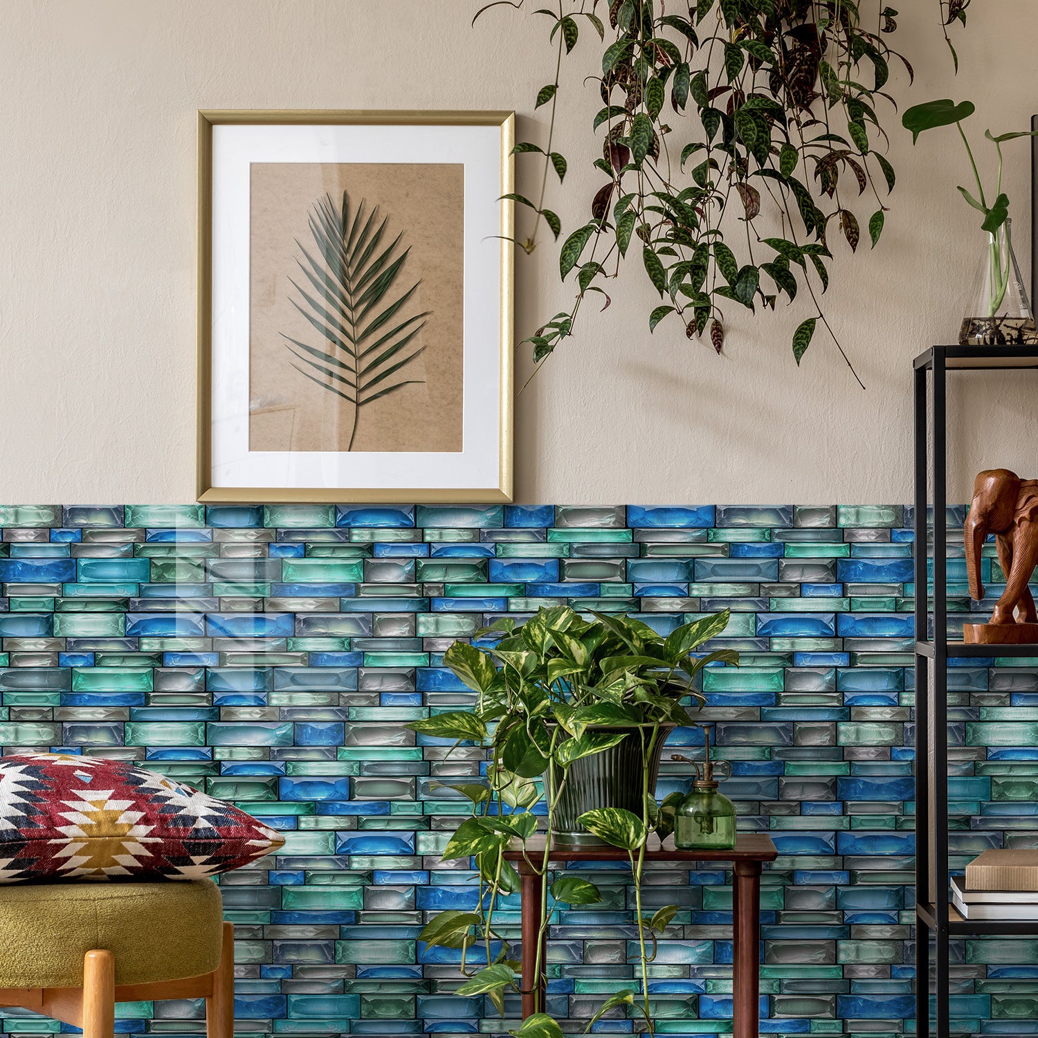 Linear Mosaic Tile Stickers - Bule Green - High Gloss Crystal Film