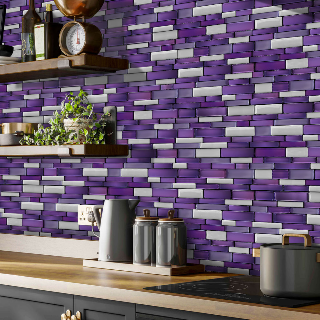 Linear Mosaic Tile Stickers - Purple Stone - High Gloss Crystal Film