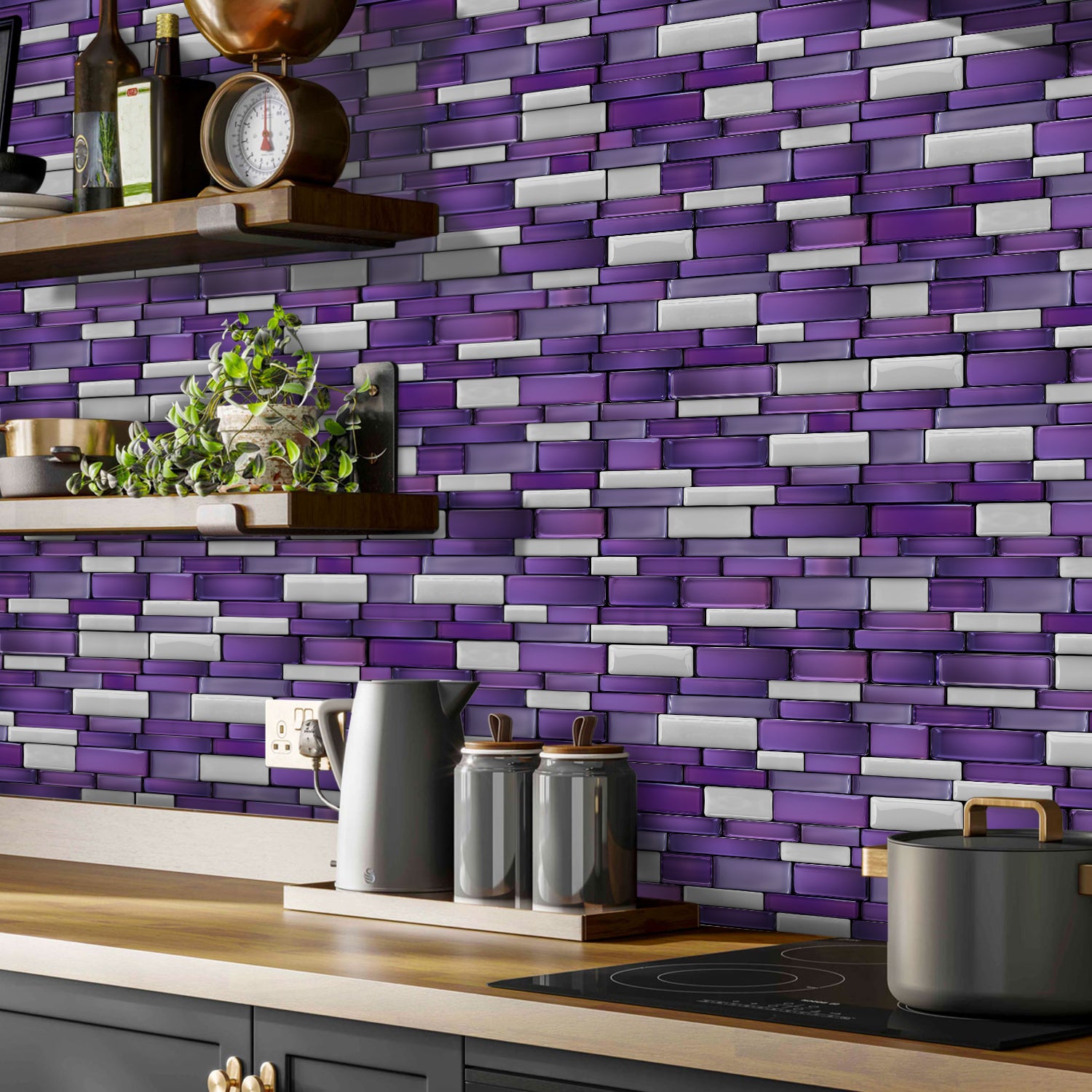 Linear Mosaic Tile Stickers - Purple Stone - High Gloss Crystal Film