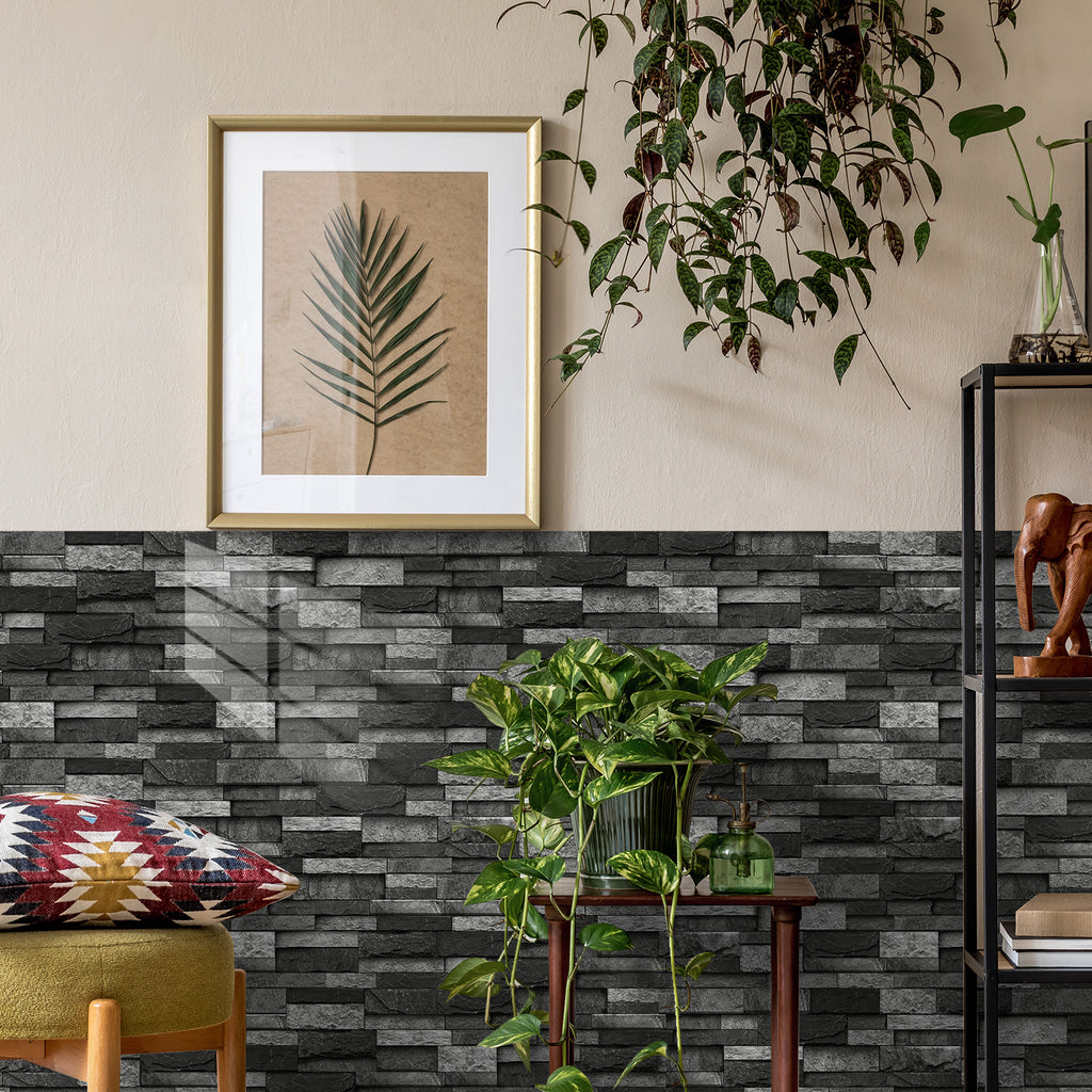 Linear Mosaic Tile Stickers - Charcoal Black - High Gloss Crystal Film