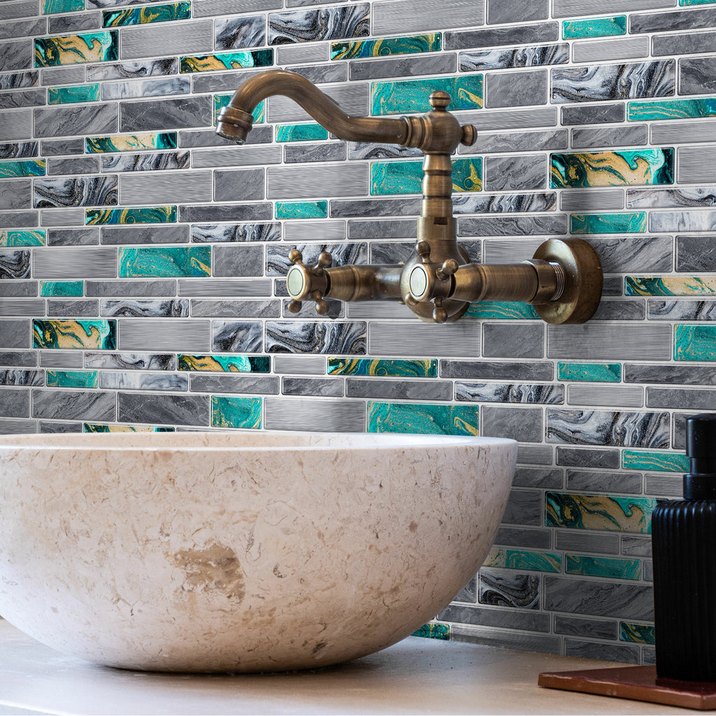 Linear Mosaic Tile Stickers - Cyan Gray - High Gloss Crystal Film