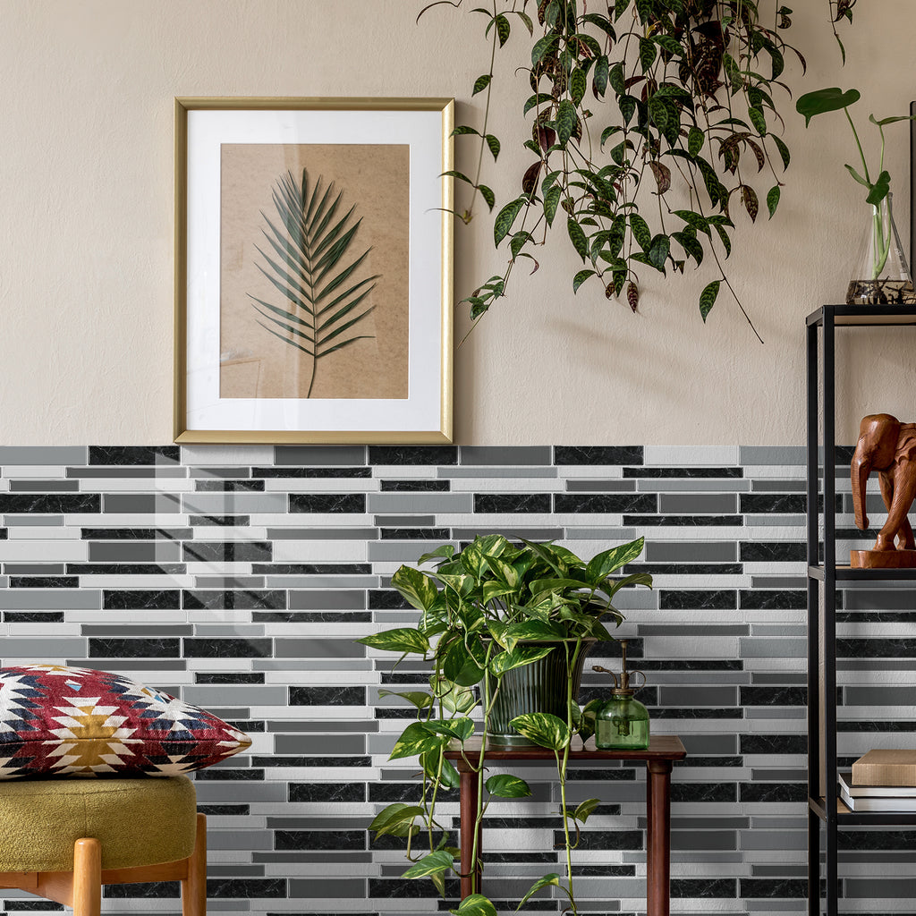Linear Mosaic Tile Stickers - Gray Black - High Gloss Crystal Film