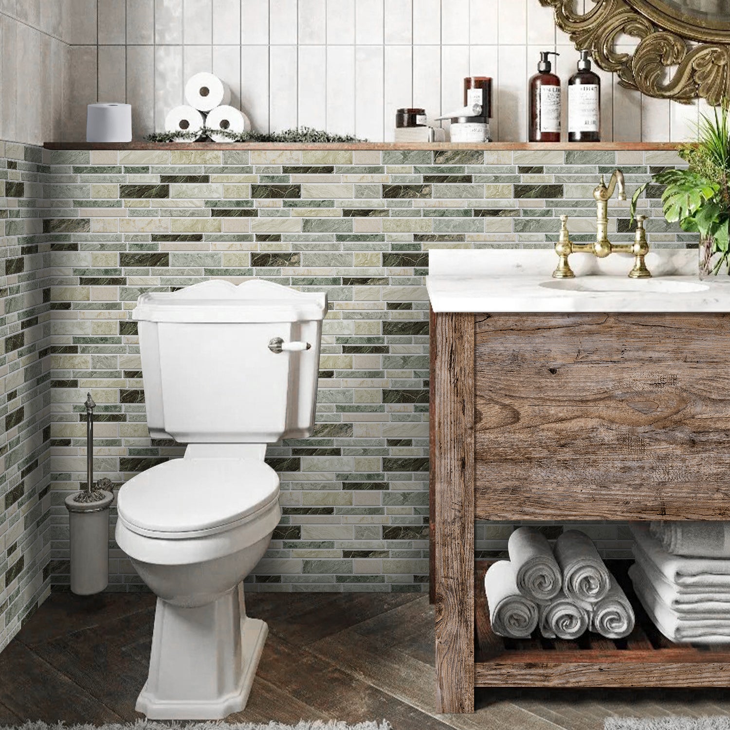 Linear Mosaic Tile Stickers - Slate Gray - High Gloss Crystal Film