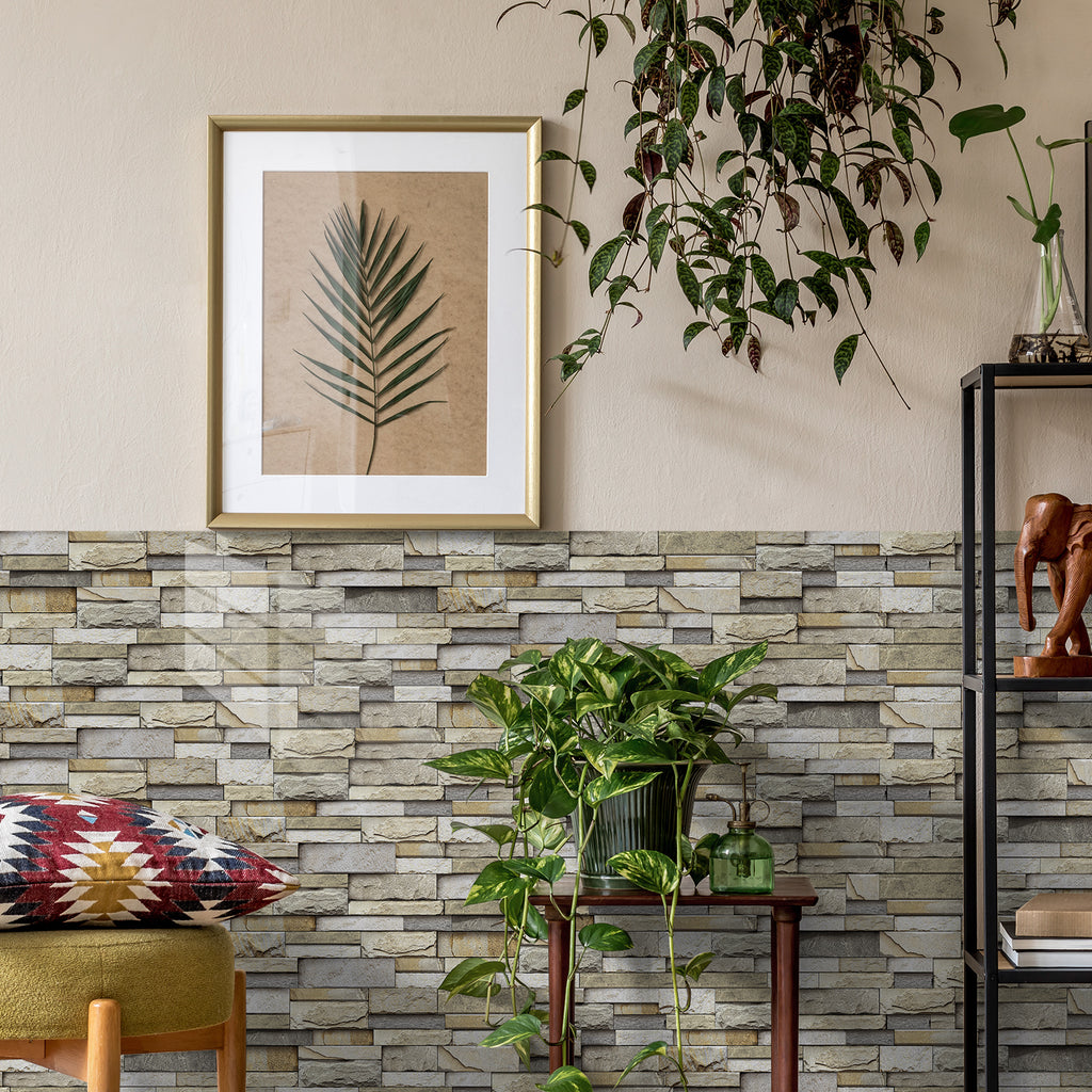 Linear Mosaic Tile Stickers - Beige Brick - High Gloss Crystal Film