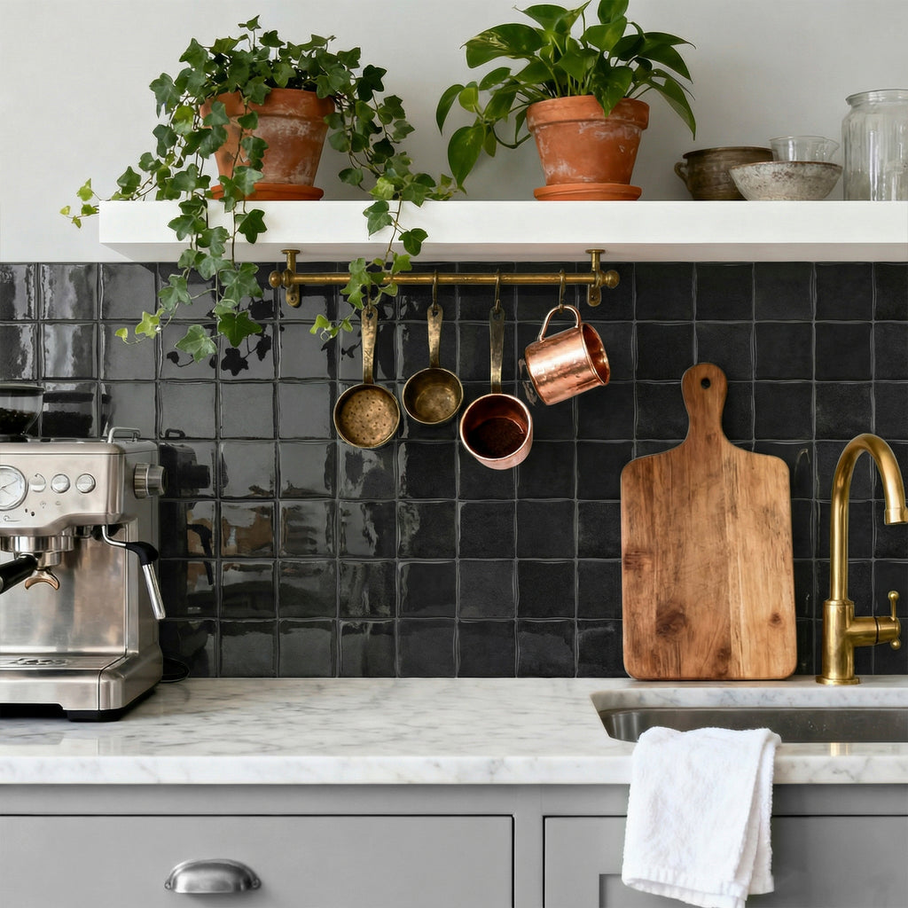 Midnight Black Square Grid Mosaic Tiles - 3D Gel Peel and Stick Splashback
