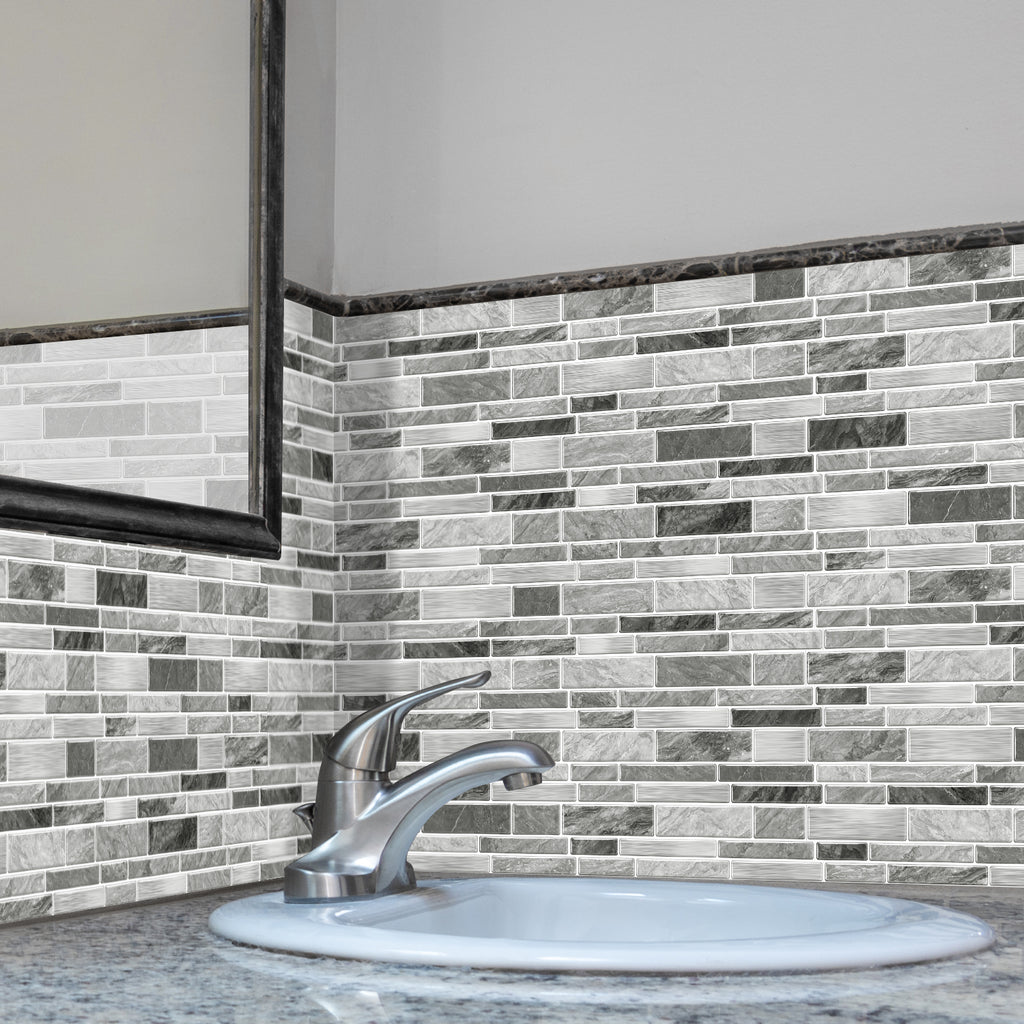Linear Mosaic Tile Stickers - Gray & White - High Gloss Crystal Film