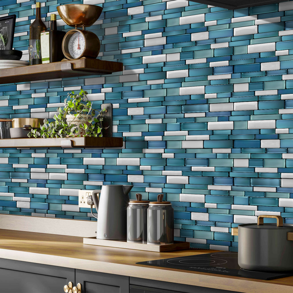 Linear Mosaic Tile Stickers - Lake Blue - High Gloss Crystal Film