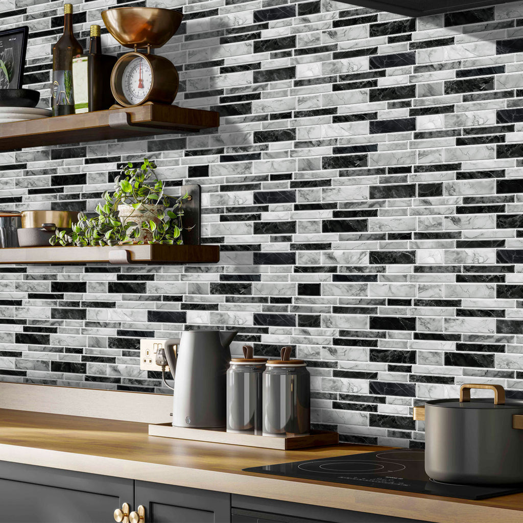 Linear Mosaic Tile Stickers - Black & White - High Gloss Crystal Film