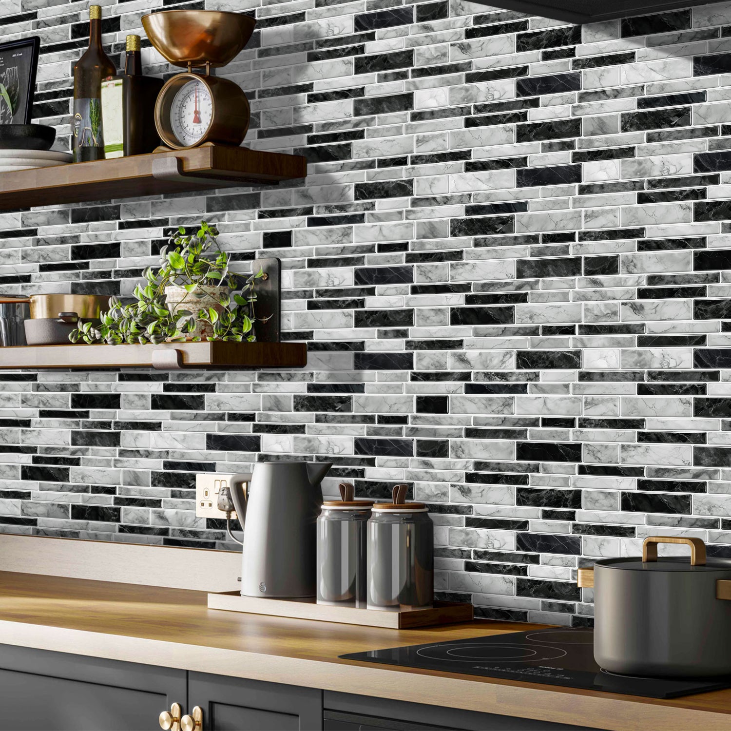 Linear Mosaic Tile Stickers - Black & White - High Gloss Crystal Film