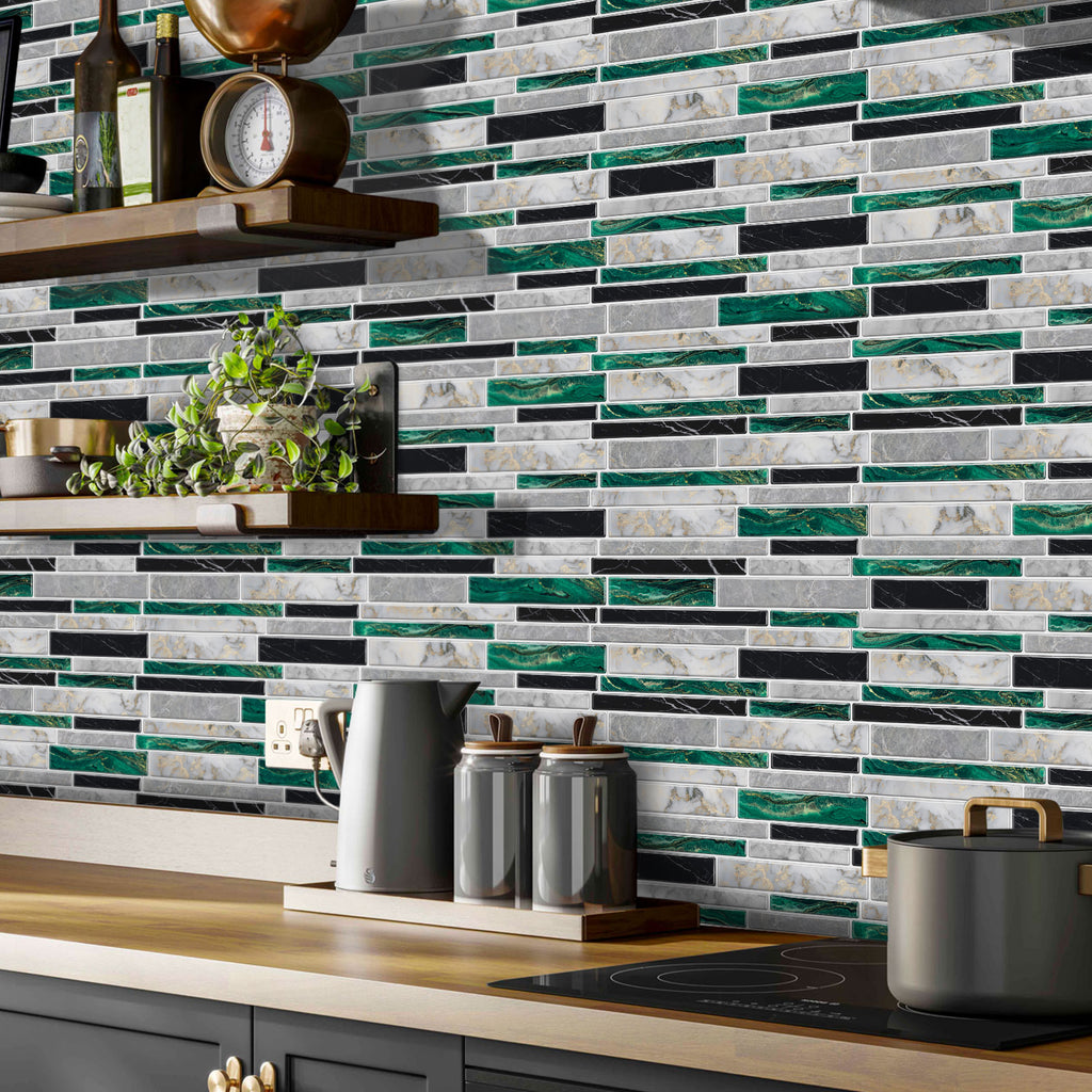 Linear Mosaic Tile Stickers - Gray Green - High Gloss Crystal Film