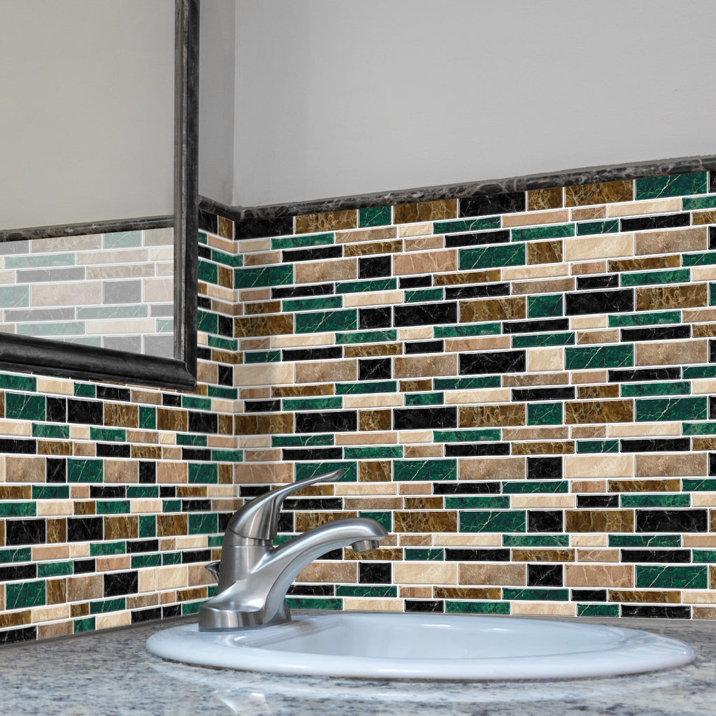 Linear Mosaic Tile Stickers - Brown Green - High Gloss Crystal Film