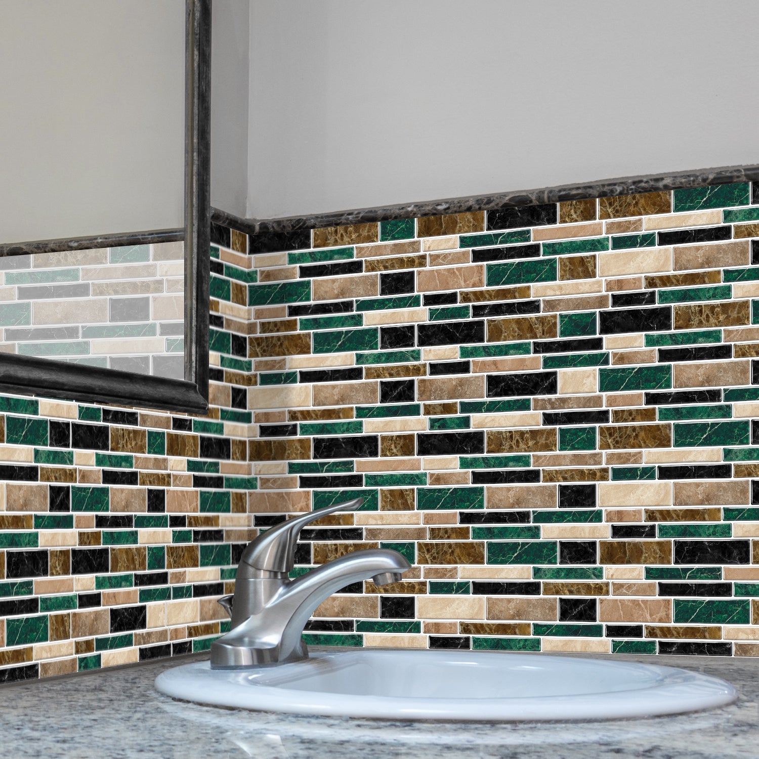 Linear Mosaic Tile Stickers - Brown Green - High Gloss Crystal Film