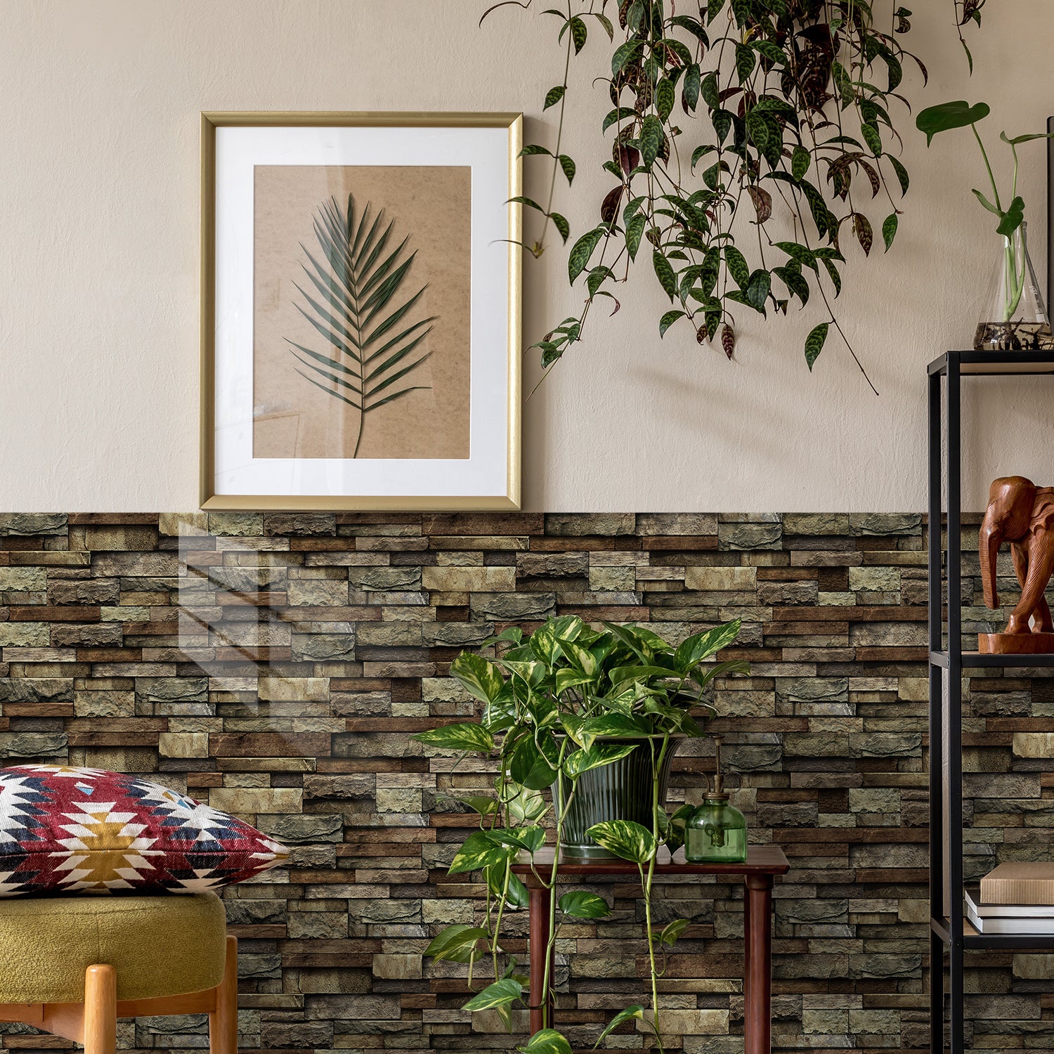 Linear Mosaic Tile Stickers - Brown Brick - High Gloss Crystal Film