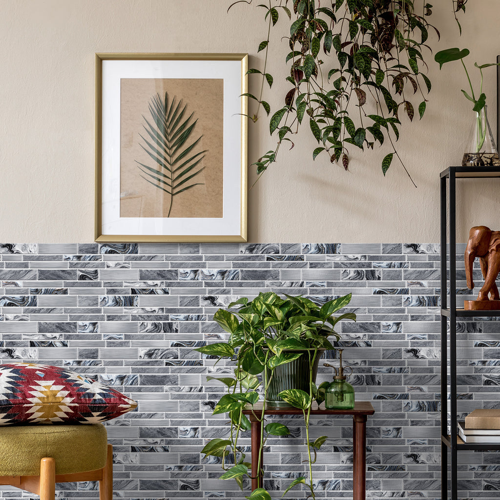 Linear Mosaic Tile Stickers - Silver Gray - High Gloss Crystal Film