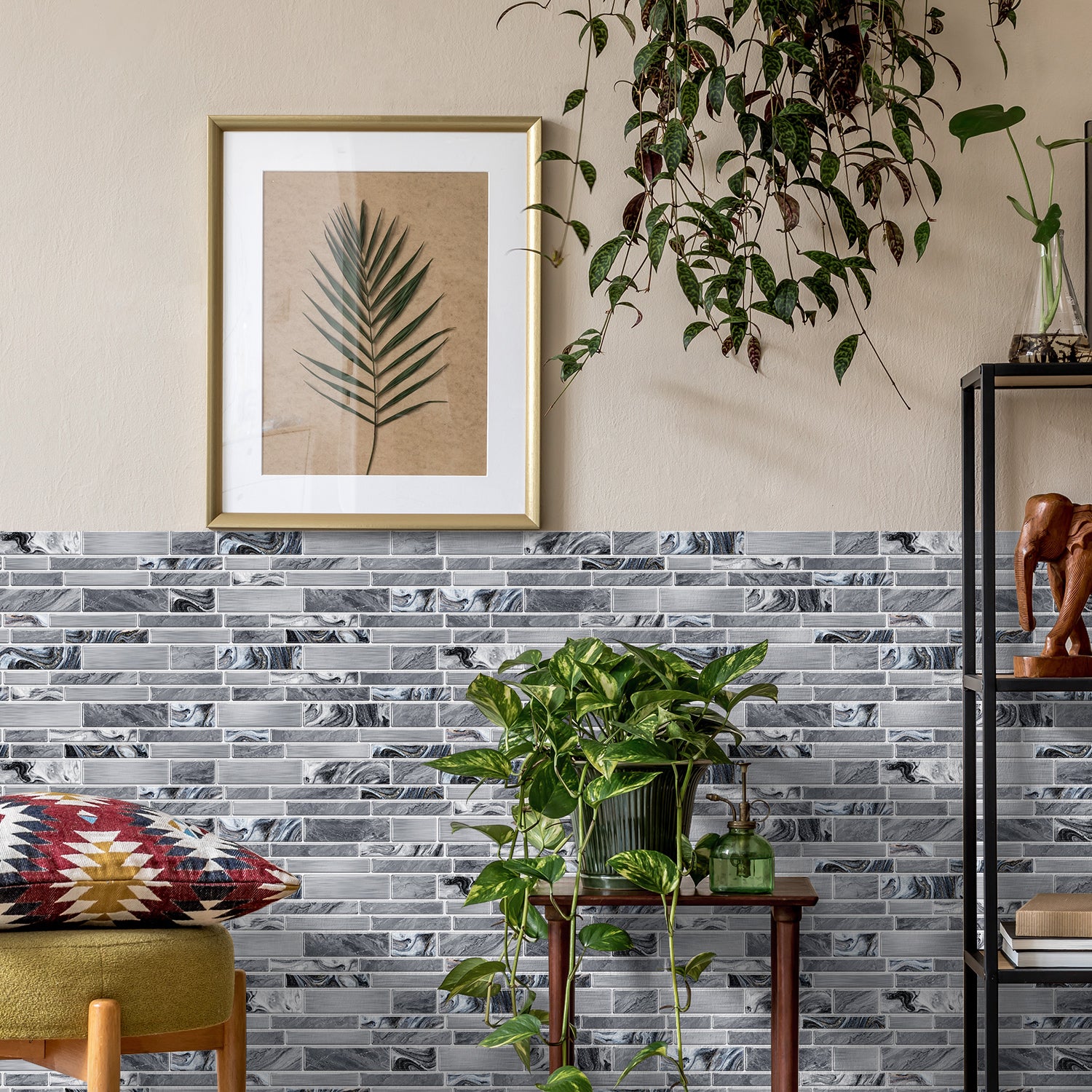 Linear Mosaic Tile Stickers - Silver Gray - High Gloss Crystal Film
