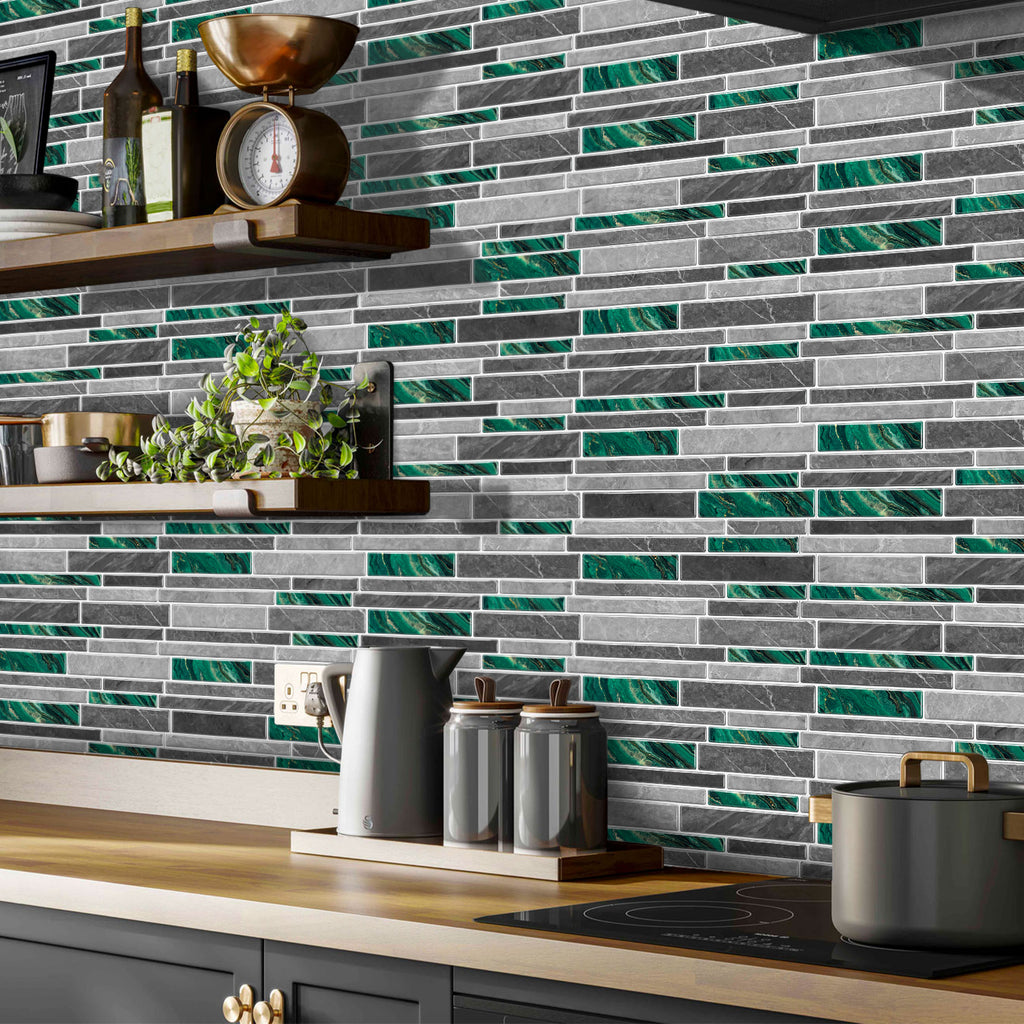 Linear Mosaic Tile Stickers - Green Stone - High Gloss Crystal Film